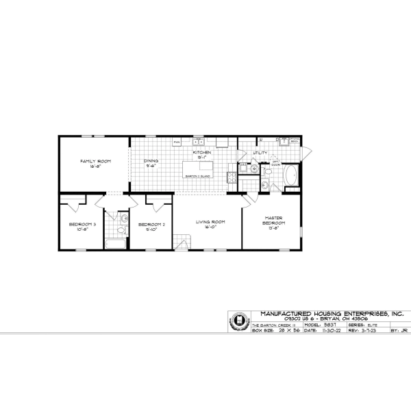 Barton Creek III Ranch Double Wide Mobile Home Mansion Elite – 28 x 56