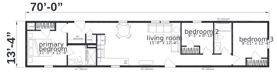 Silver Ranch Single Wide Mobile Home – 13′ 4″ x 70 - Image 2